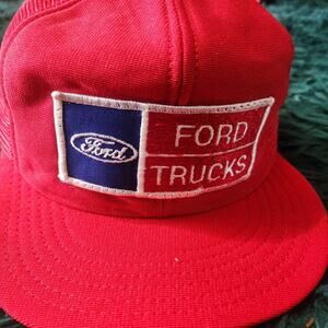 Vintage Ford Trucks Mesh Snapback Hat Made in USA Red Patch Cap